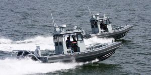 Silver Ships Ambar Series AM 800 military boats on ocean