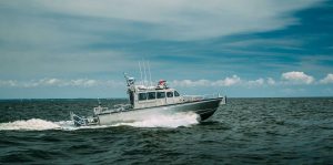 Silver Ships Endeavor Series fire boat cruising on ocean