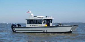 Law enforcement boat on ocean