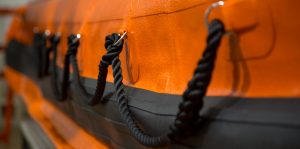 Up close inflatable collar on Ambar boat