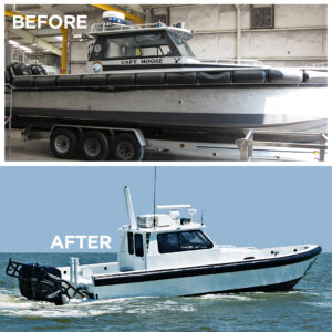before and after photos of refurbished police boat