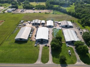 Silver ships warehouse with aluminum workboats